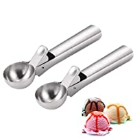 Los mejores  - JUNSHUO 2 Pack Cuchara de Helado Profesional de Acero Inoxidable con Gatillo- Fabricante de Bolas para Fruta- Sandía…